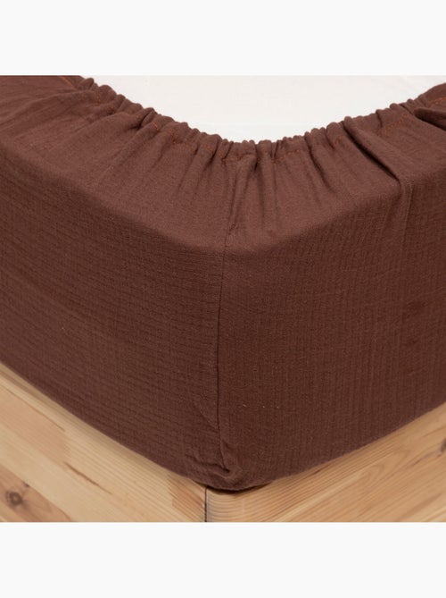 Drap housse 140 x 190 cm gaze de coton marron - Kiabi