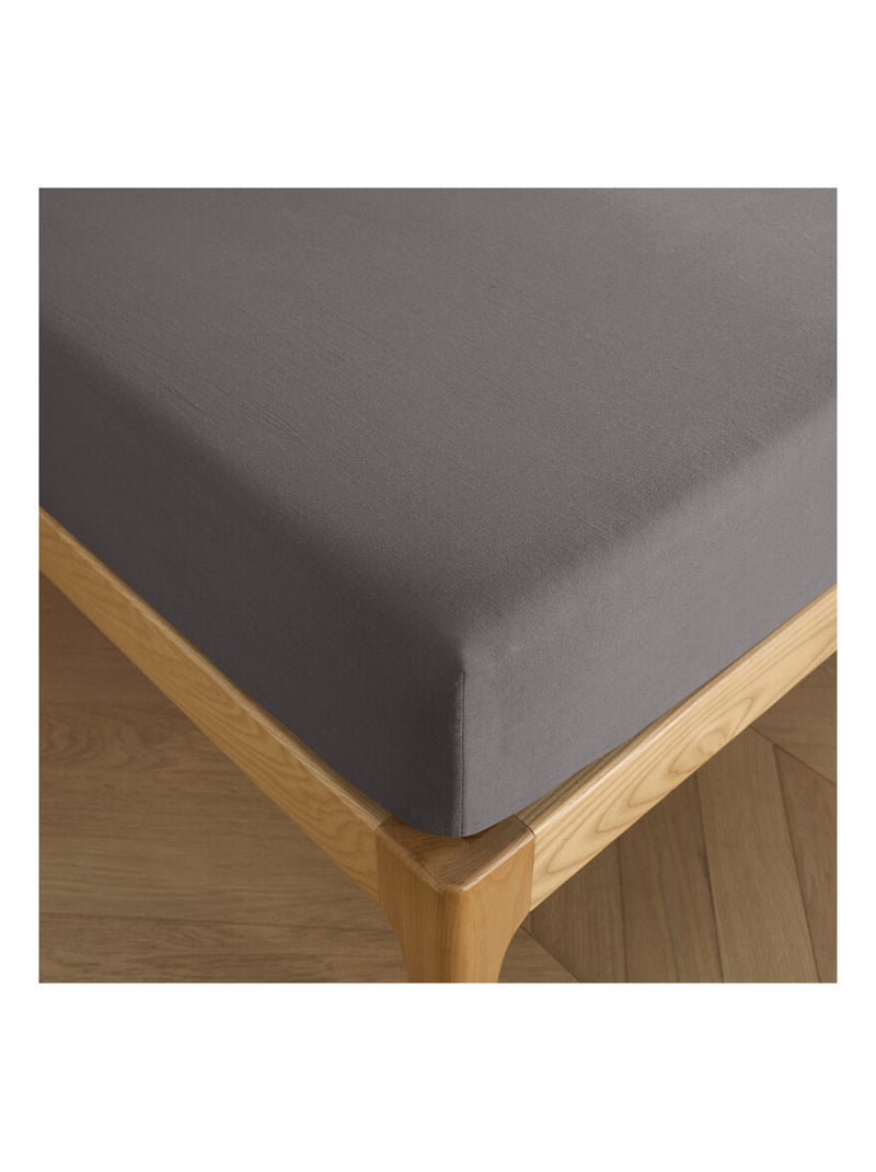 Drap housse 160 x 200 cm bonnet 30 cm "Prémium" pour lit 2 places Gris foncé - Kiabi