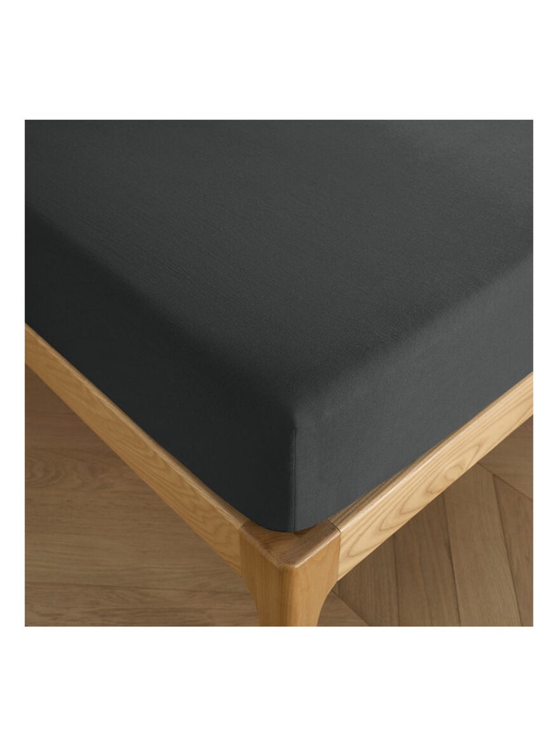 Drap housse 160 x 200 cm bonnet 30 cm "Prémium" pour lit 2 places Noir - Kiabi