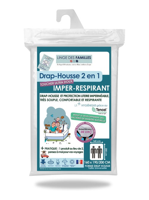 Drap-Housse 2 en 1 en TENCEL™ Lyocell - Imperméable Respirant - Grand Bonnet - Linge des Familles - Kiabi