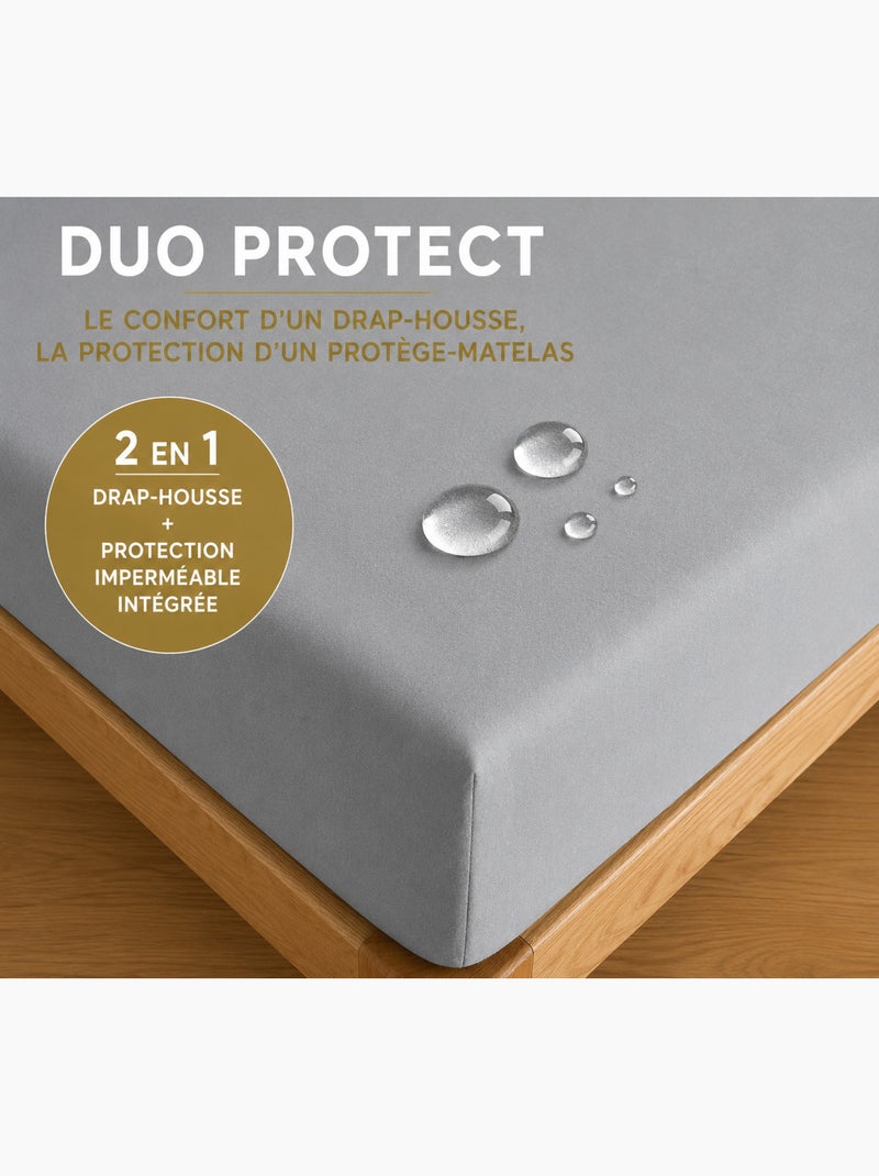 Drap housse 2 en 1 imperméable – coton 57 fils – duo protect Gris nuage - Kiabi