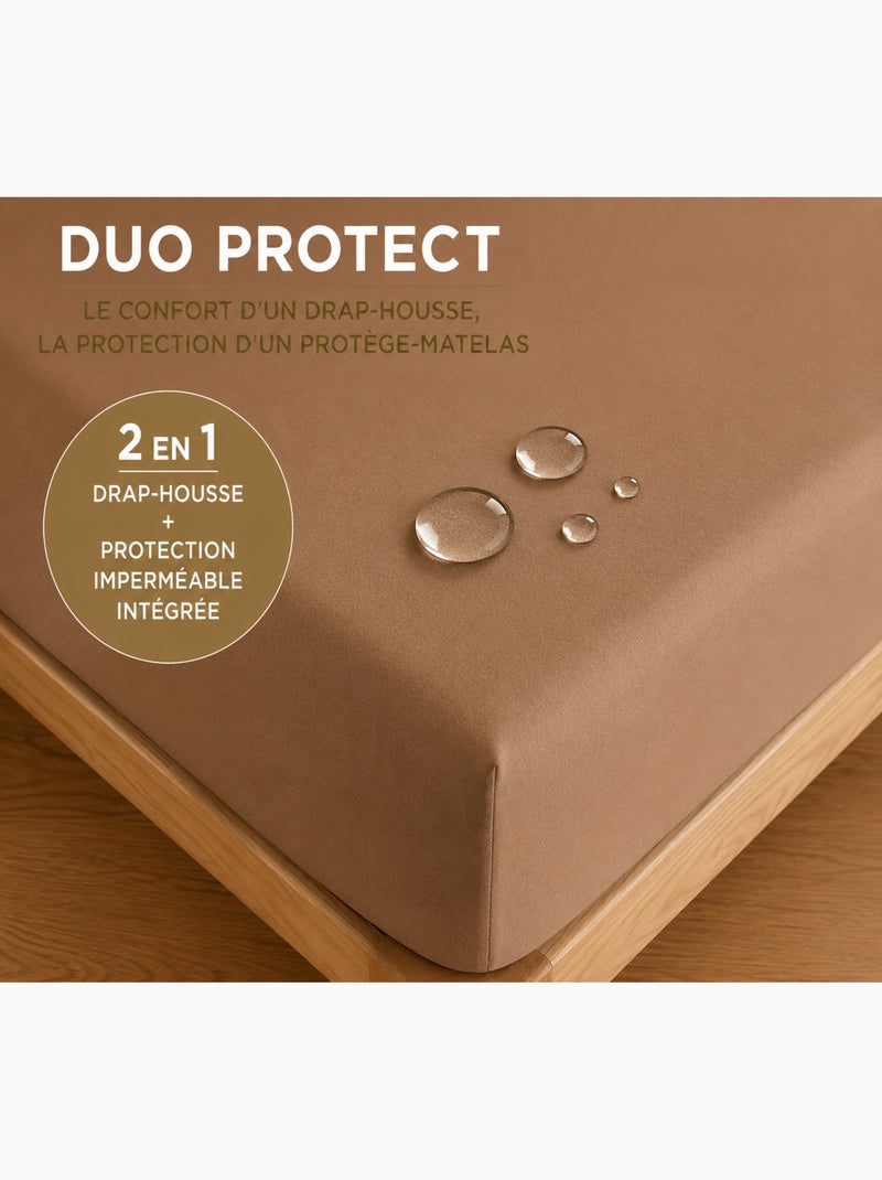 Drap housse 2 en 1 imperméable – coton 57 fils – duo protect Taupe - Kiabi