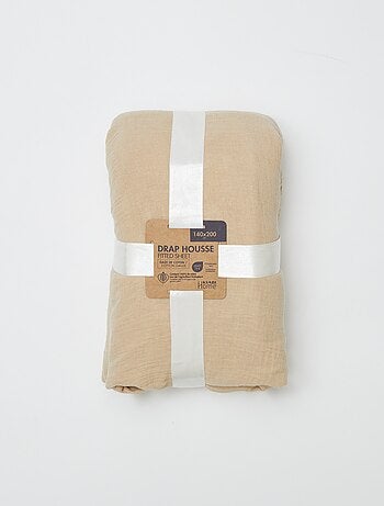 Drap housse 2 personnes (140x200) en double gaze de coton - Kiabi Home
