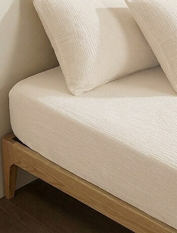 Drap housse 2 personnes (140x200) en double gaze de coton - Kiabi Home