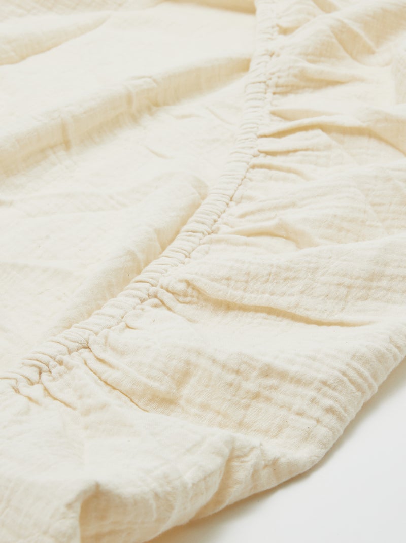 Drap housse 2 personnes (140x200) en double gaze de coton - Kiabi Home Blanc cassé - Kiabi