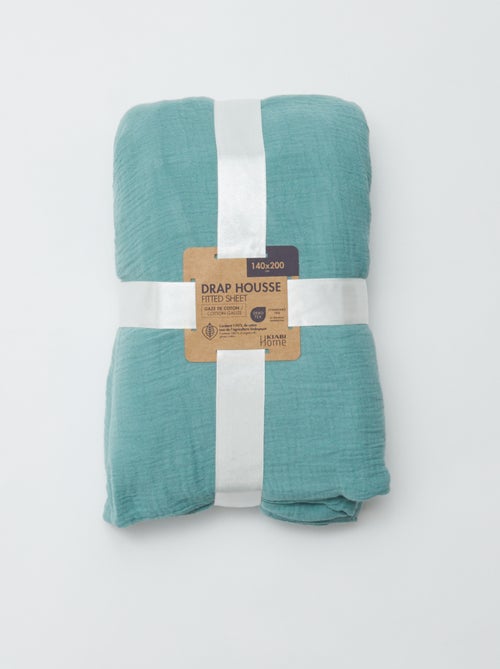 Drap housse 2 personnes (140x200) en double gaze de coton - Kiabi Home - Kiabi Drap housse 2 personnes (140x200) en double gaze de coton - Kiabi Home - Kiabi