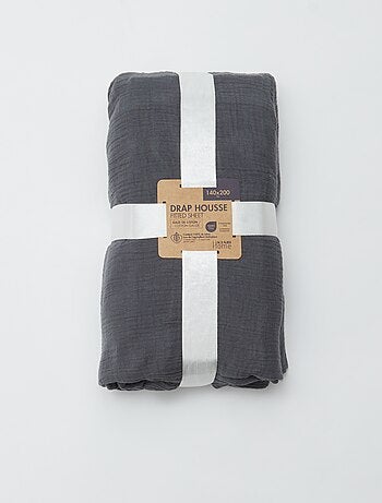 Drap housse 2 personnes (140x200) en double gaze de coton - Kiabi Home