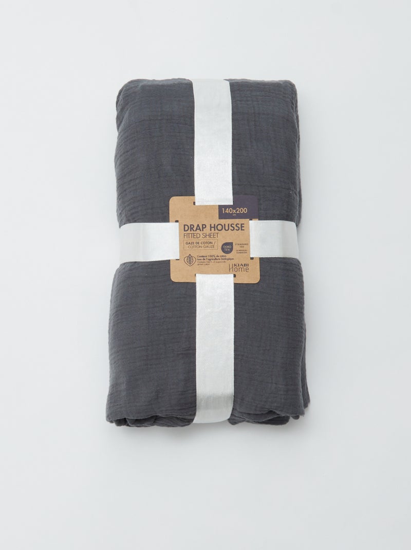 Drap housse 2 personnes (140x200) en double gaze de coton - Kiabi Home Gris antracite - Kiabi