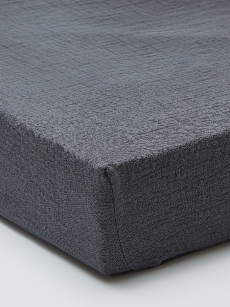 Drap housse 2 personnes (140x200) en double gaze de coton - Kiabi Home Gris antracite - Kiabi