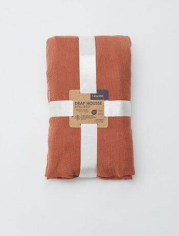 Drap housse 2 personnes (140x200) en double gaze de coton - Kiabi Home