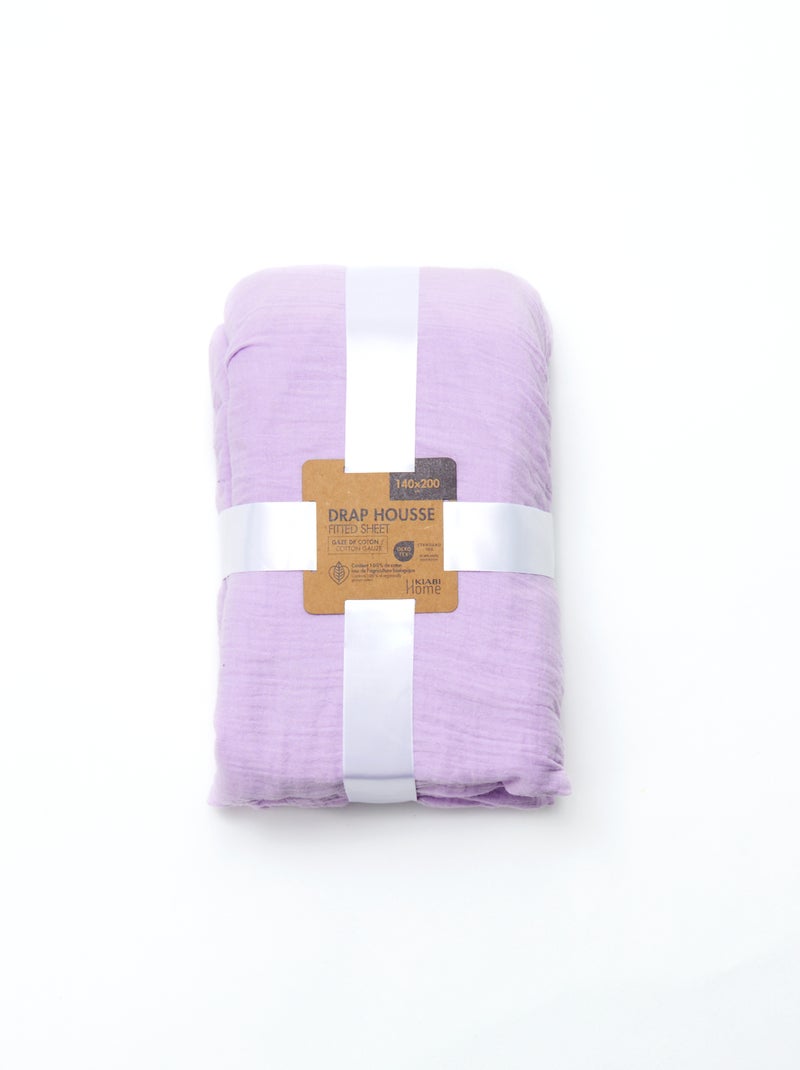 Drap housse 2 personnes (140x200) en double gaze de coton - Kiabi Home Violet - Kiabi