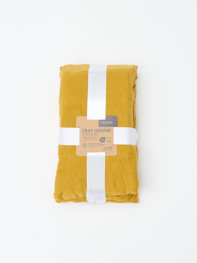 Drap housse 2 personnes (150x200cm) en gaze de  coton - Kiabi Home Jaune - Kiabi