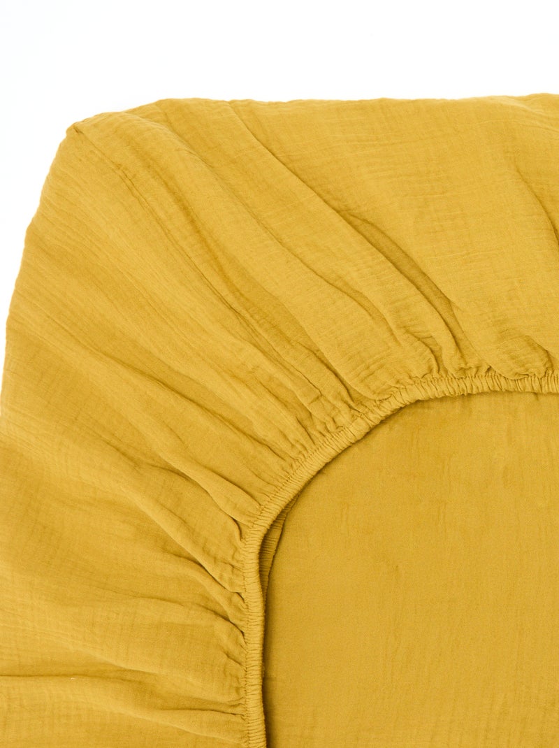 Drap housse 2 personnes (150x200cm) en gaze de  coton - Kiabi Home Jaune - Kiabi