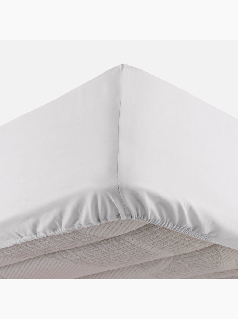 Drap housse 2 personnes 160 x 200 cm uni 57 fils lina Blanche Blanc - Kiabi