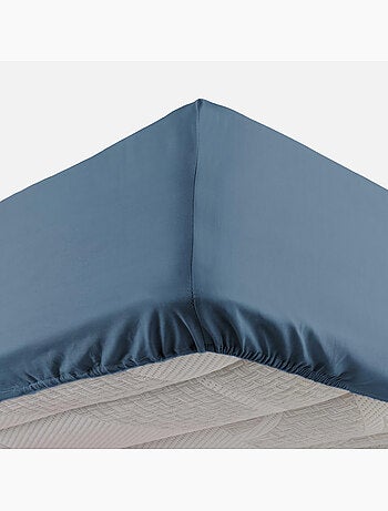 Drap housse 2 personnes 160 x 200 cm uni 57 fils lina Bleu nuit