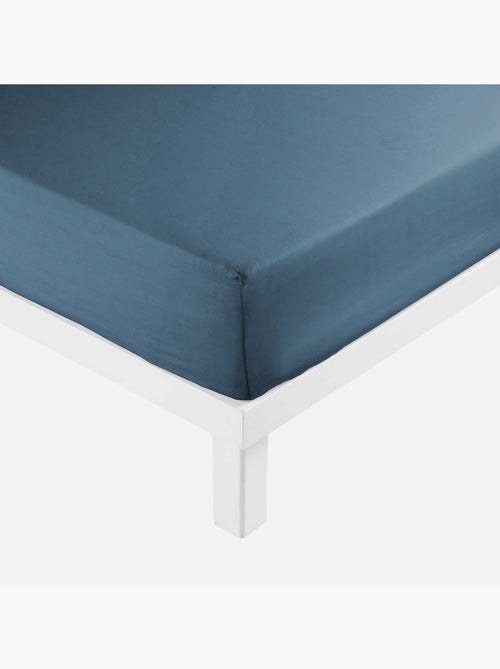 Drap housse 2 personnes 160 x 200 cm uni 57 fils lina Bleu nuit - Kiabi