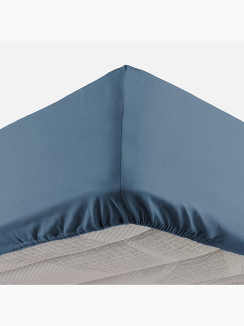 Drap housse 2 personnes 160 x 200 cm uni 57 fils lina Bleu nuit - Kiabi