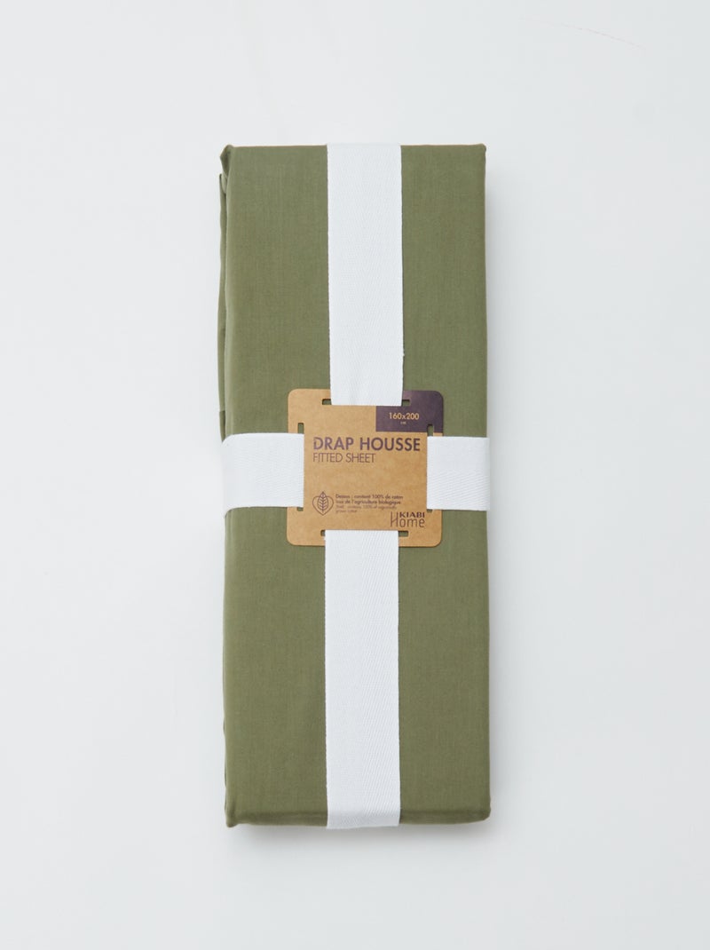 Drap housse 2 personnes 160 x 200cm en coton - Kiabi Home Vert kaki - Kiabi