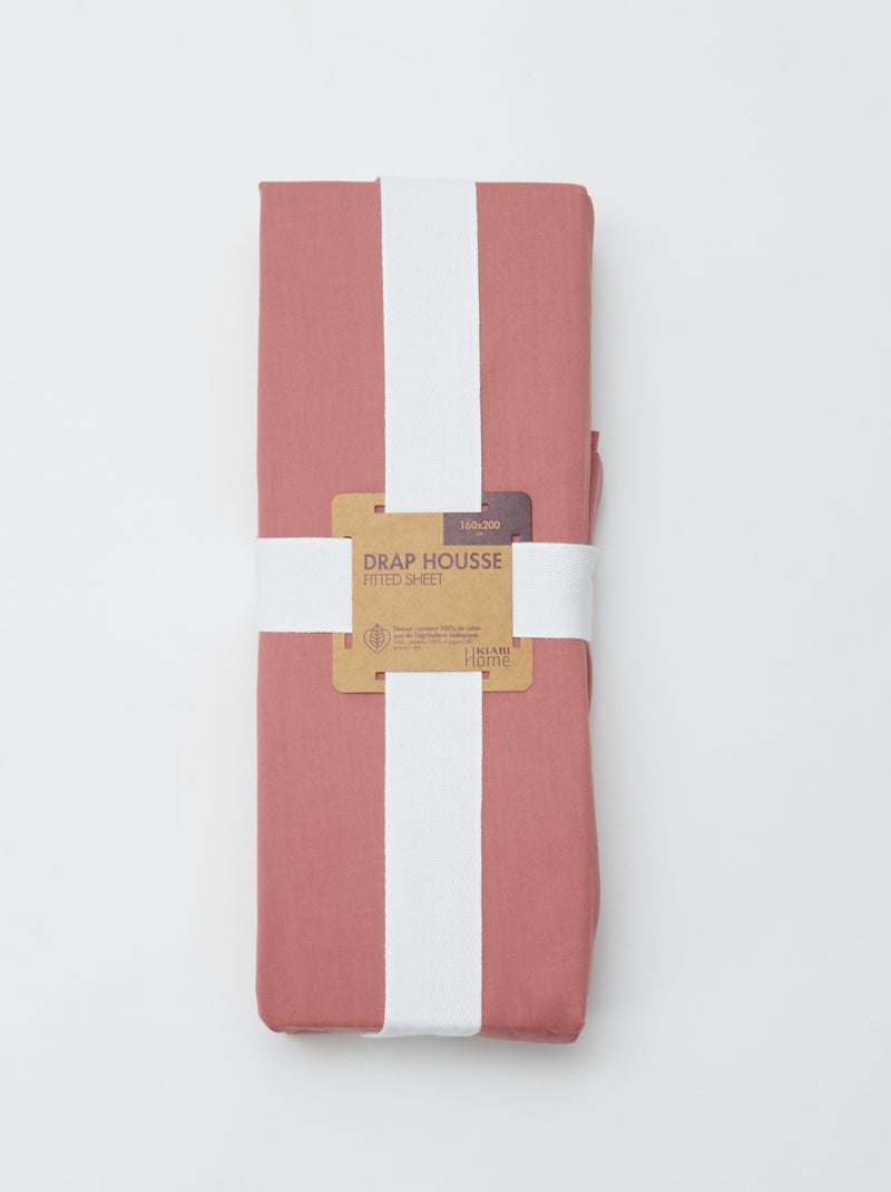 Drap housse 2 personnes 160 x 200cm en coton Vieux rose - Kiabi