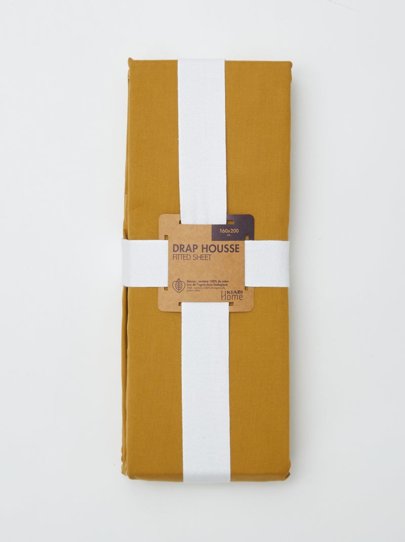 Drap housse 2 personnes (160x200cm) en coton - Kiabi Home Jaune curry - Kiabi