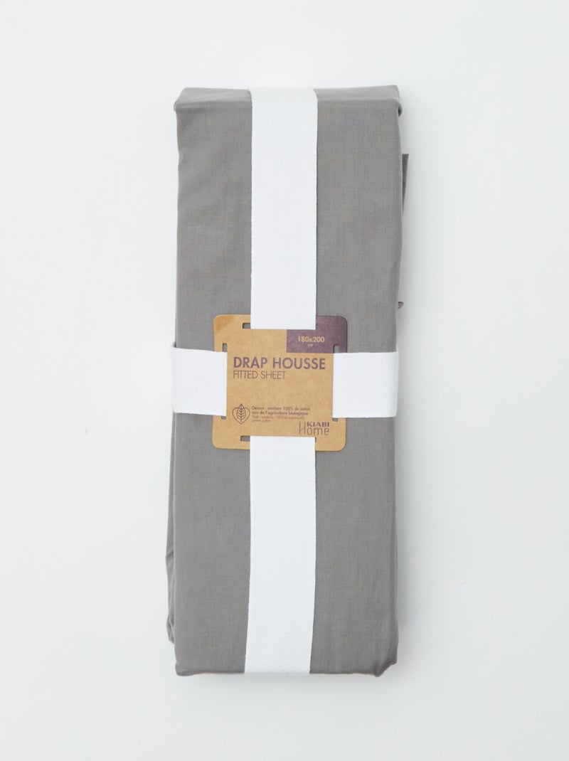Drap housse 2 personnes 180 x 200 cm en coton Gris - Kiabi