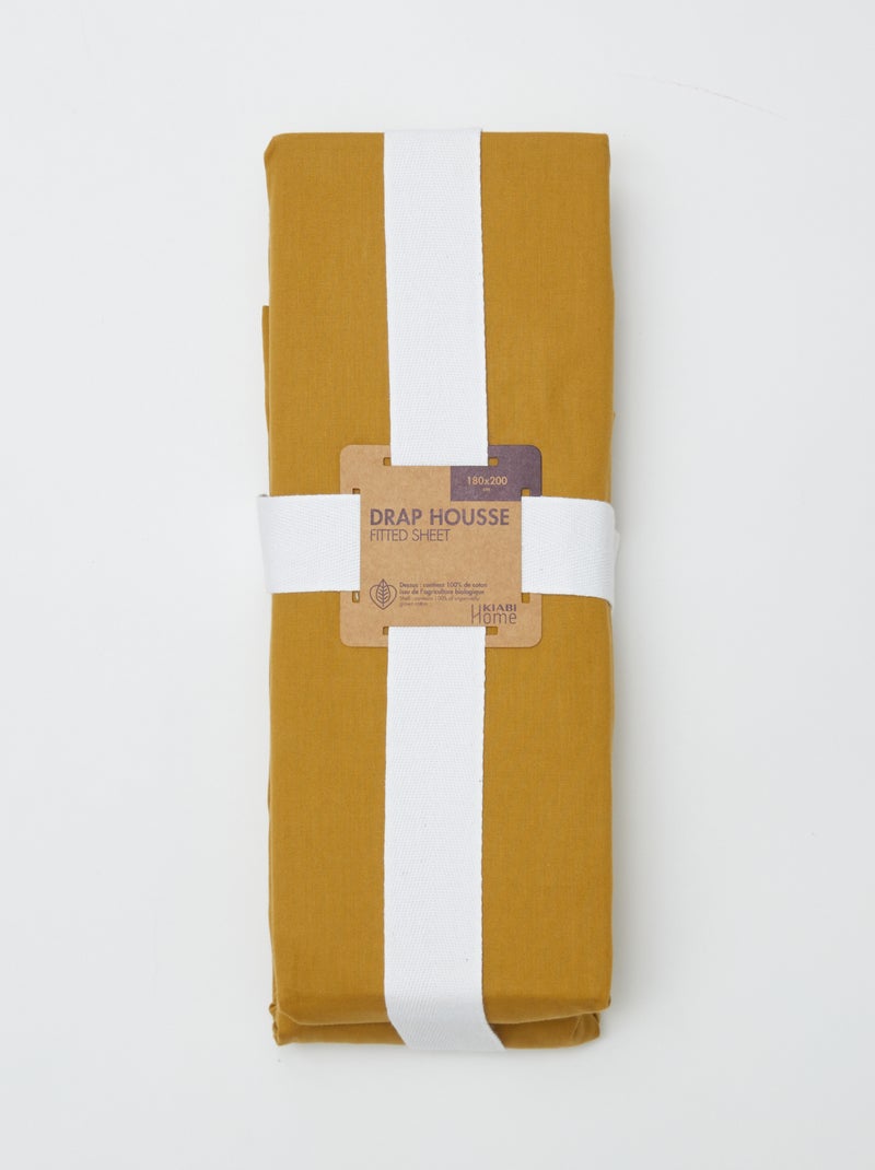 Drap housse 2 personnes 180 x 200 cm en coton Jaune - Kiabi