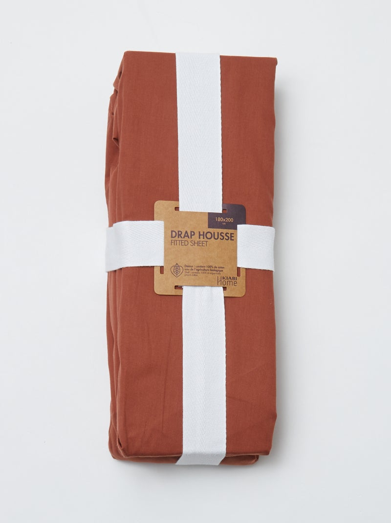 Drap housse 2 personnes 180 x 200 cm en coton Marron - Kiabi