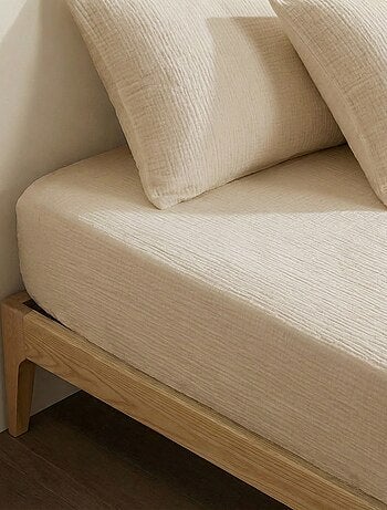 Drap housse 2 personnes (180x200) en double gaze de coton - Kiabi Home