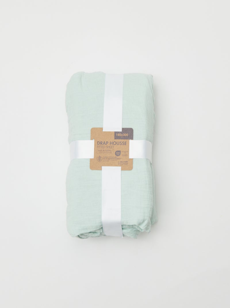 Drap housse 2 personnes (180x200) en double gaze de coton - Kiabi Home Bleu clair - Kiabi
