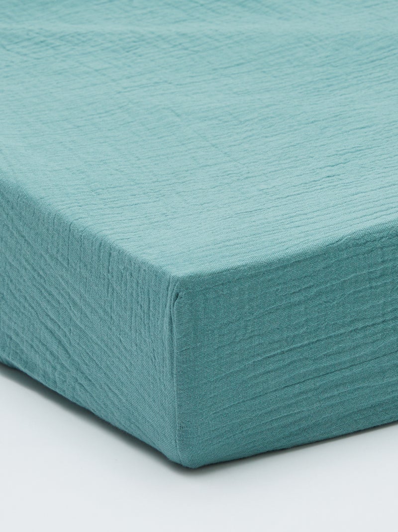 Drap housse 2 personnes (180x200) en double gaze de coton - Kiabi Home Bleu turquoise - Kiabi