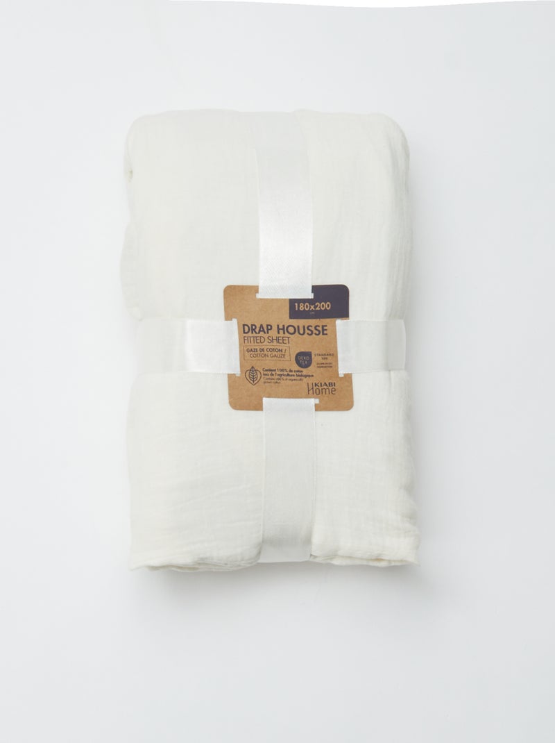 Drap housse 2 personnes (180x200) en double gaze de coton - Kiabi Home Ecru - Kiabi