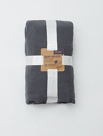Drap housse 2 personnes (180x200) en double gaze de coton - Kiabi Home