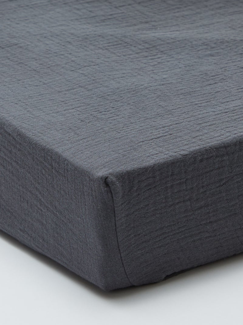 Drap housse 2 personnes (180x200) en double gaze de coton - Kiabi Home Gris anthracite - Kiabi
