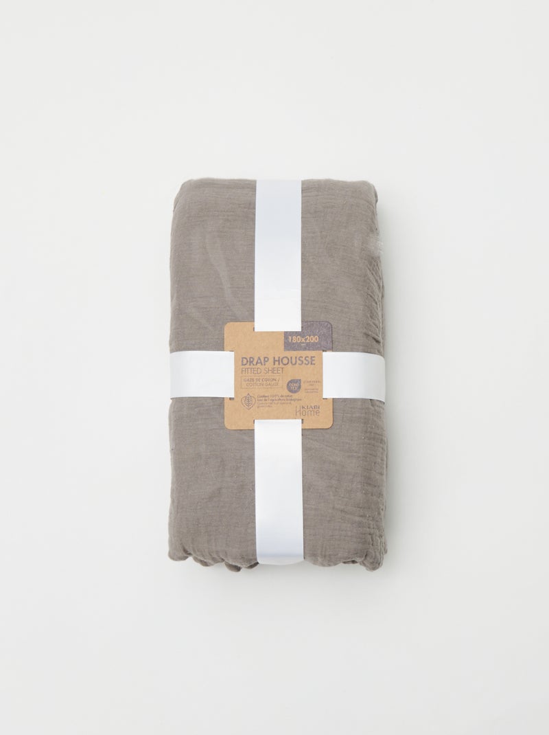 Drap housse 2 personnes (180x200) en double gaze de coton - Kiabi Home Gris - Kiabi