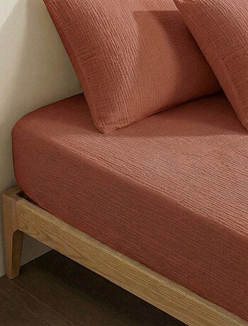 Drap housse 2 personnes (180x200) en double gaze de coton - Kiabi Home