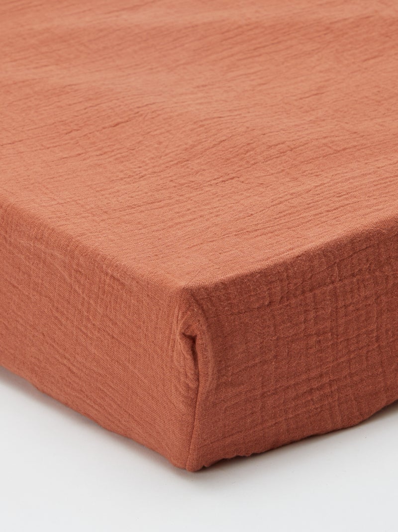 Drap housse 2 personnes (180x200) en double gaze de coton - Kiabi Home Terracota - Kiabi
