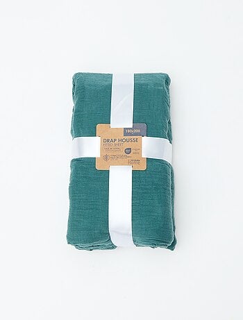 Drap housse 2 personnes (180x200) en double gaze de coton - Kiabi Home