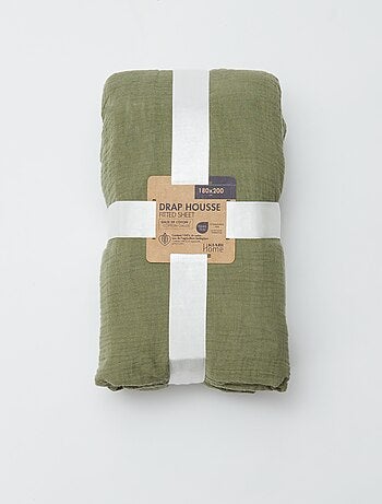 Drap housse 2 personnes (180x200) en double gaze de coton - Kiabi Home