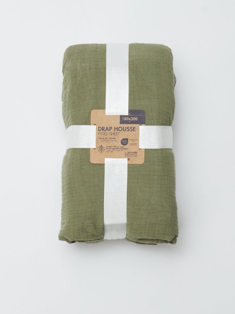 Drap housse 2 personnes (180x200) en double gaze de coton - Kiabi Home Vert kaki - Kiabi