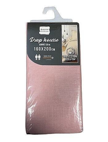 DRAP HOUSSE 2 PERSONNES UNI 57 FILS LINA ROSE DRAGEE