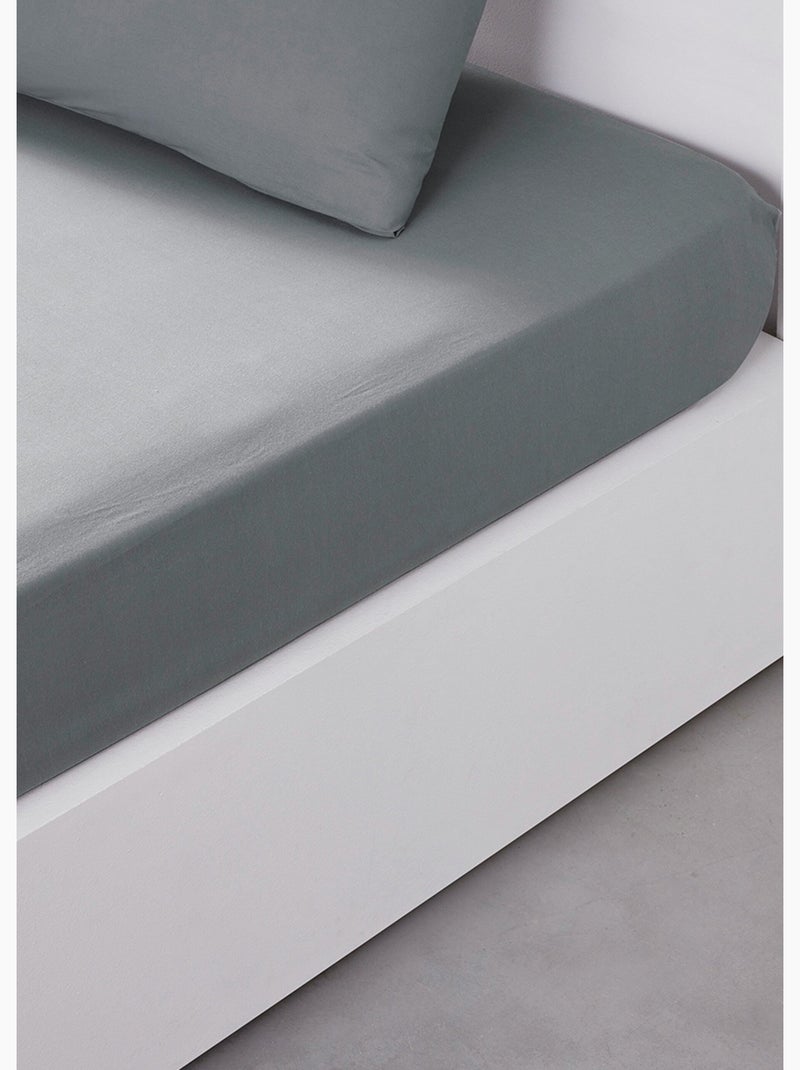 Drap housse 2 personnes uni coton ESSENTIAL Gris - Kiabi