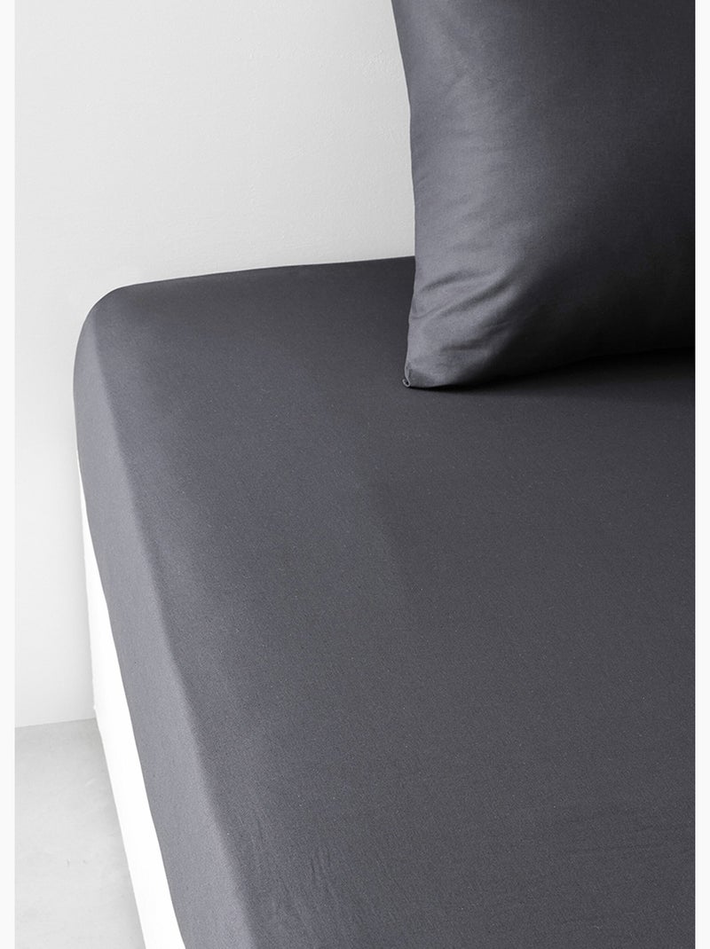 Drap housse 2 personnes uni coton ESSENTIAL Noir - Kiabi