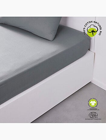 Drap housse 2 personnes uni coton grand bonnet ORGANIC