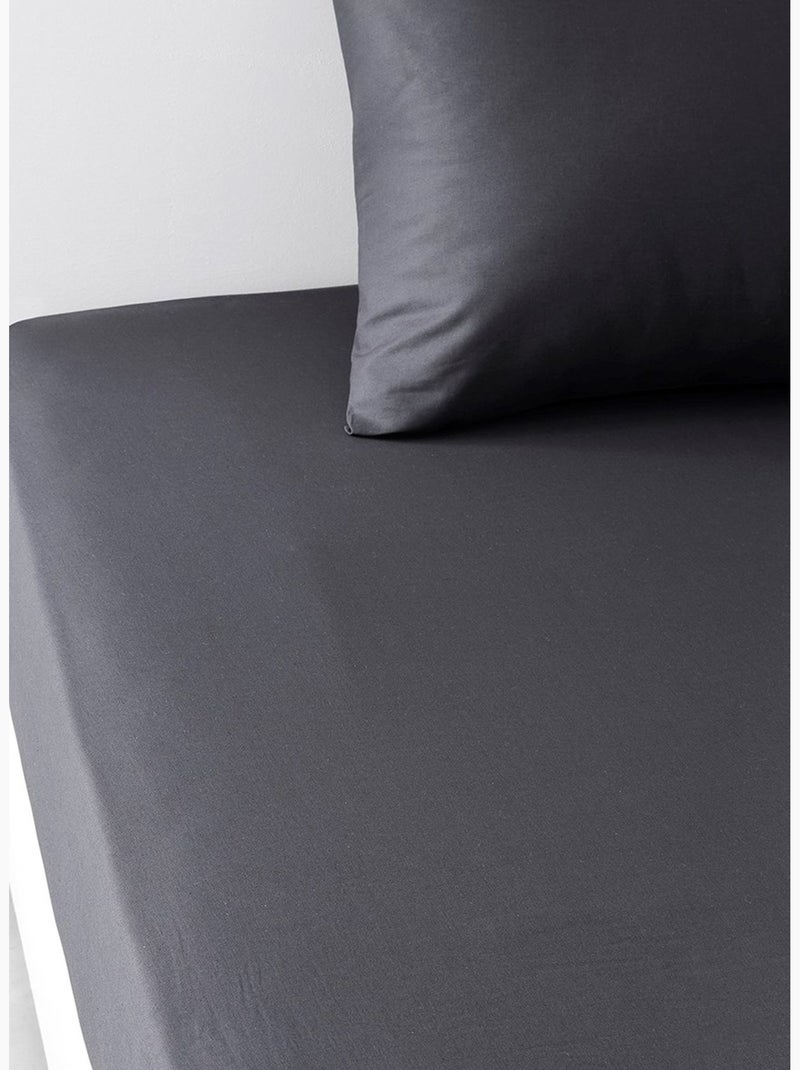 Drap housse 2 personnes uni coton grand bonnet ORGANIC Noir - Kiabi