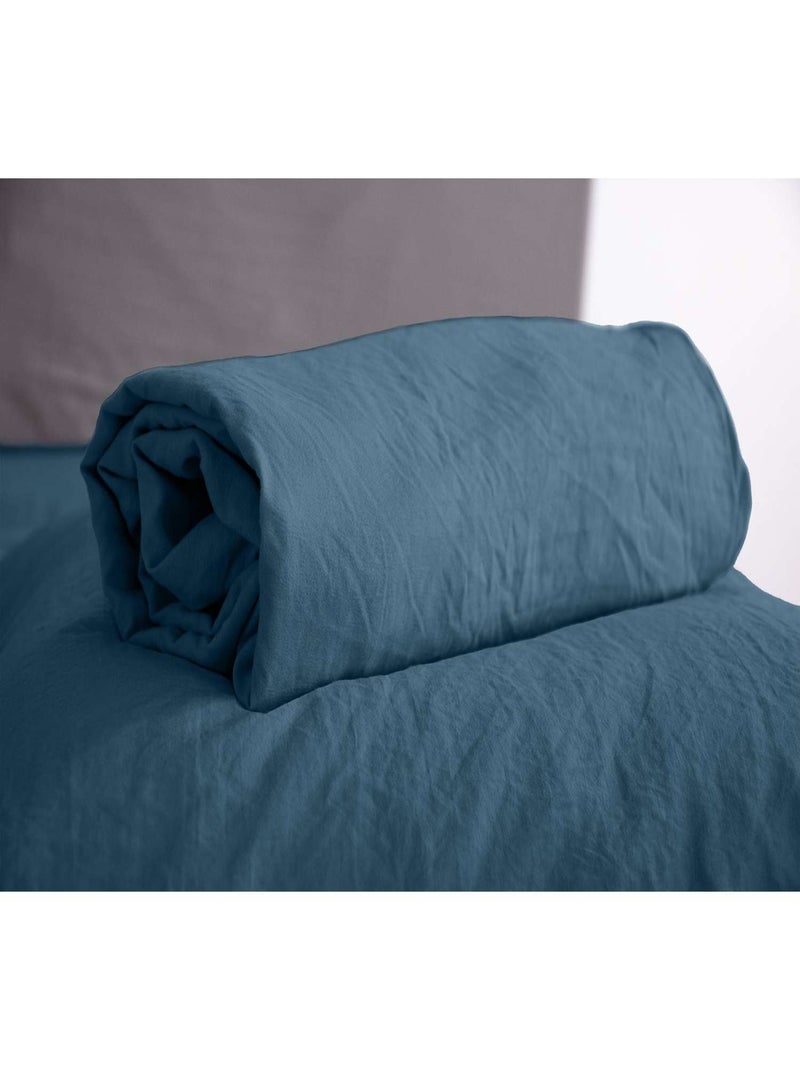 Drap housse 2 places 100% microfibre lavée bonnet 28 cm Bleu foncé - Kiabi