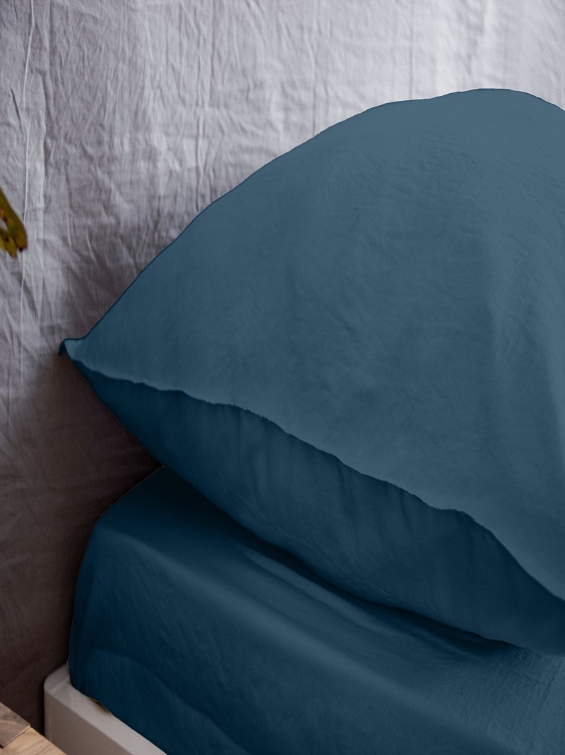 Drap housse 2 places 100% microfibre lavée bonnet 28 cm grande taille Bleu foncé - Kiabi
