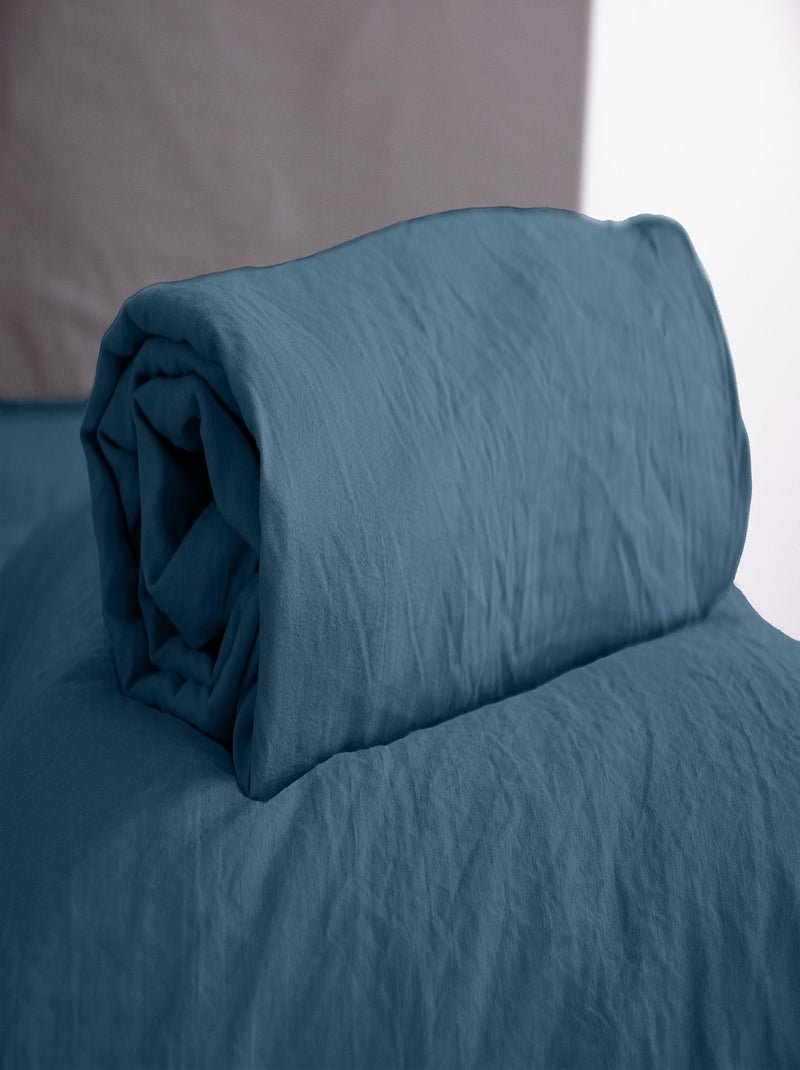 Drap housse 2 places 100% microfibre lavée bonnet 28 cm grande taille Bleu foncé - Kiabi