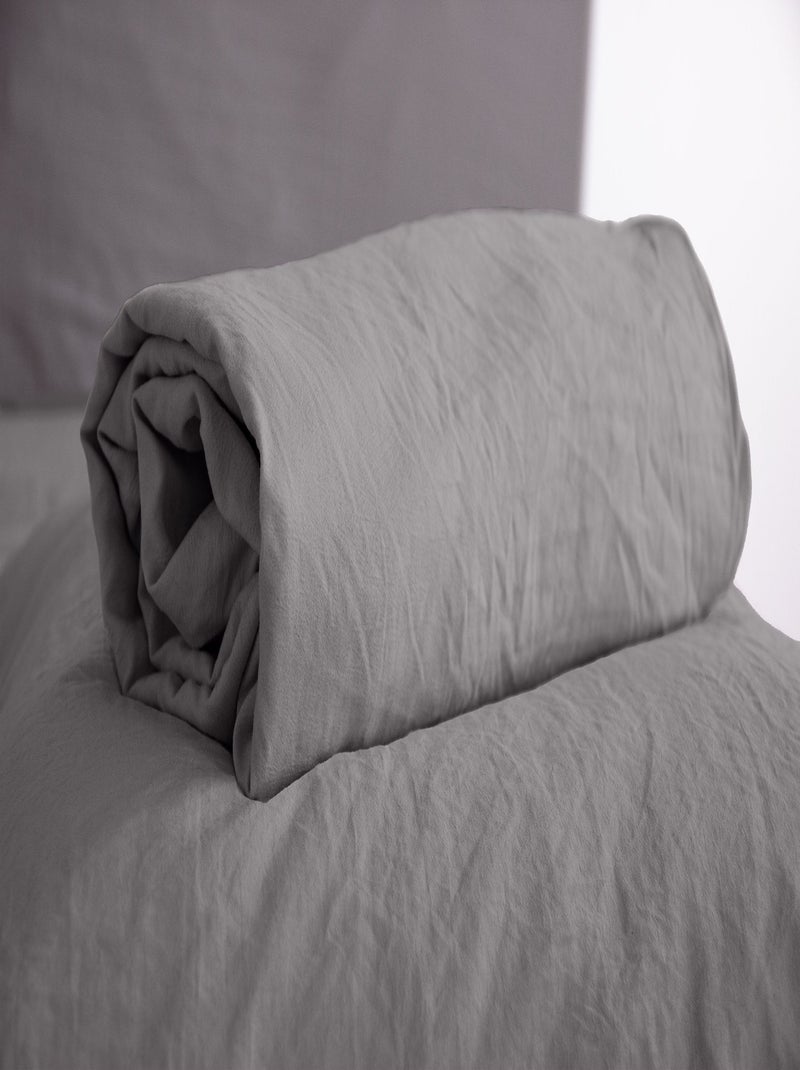 Drap housse 2 places 100% microfibre lavée bonnet 28 cm grande taille Gris foncé - Kiabi