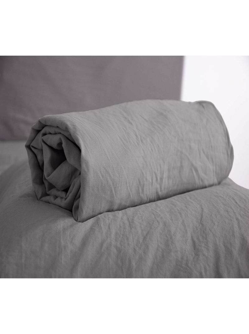 Drap housse 2 places 100% microfibre lavée bonnet 28 cm Gris foncé - Kiabi