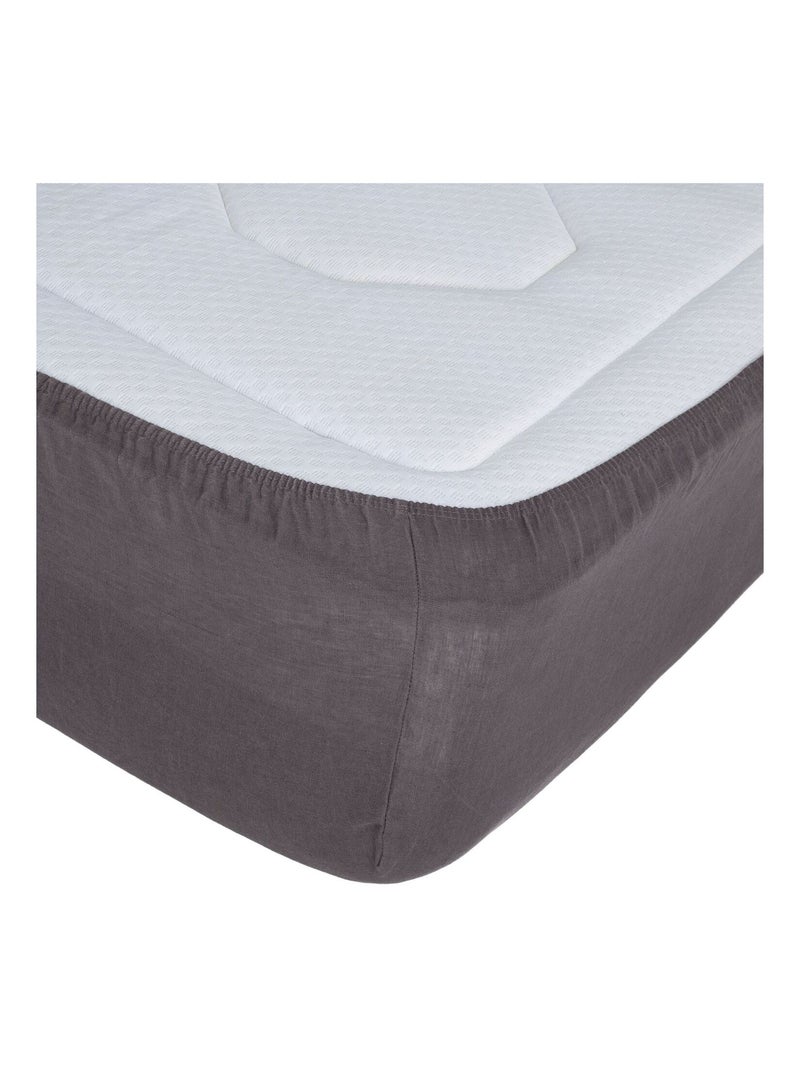 Drap housse 2 places en 100% lin Gris foncé - Kiabi